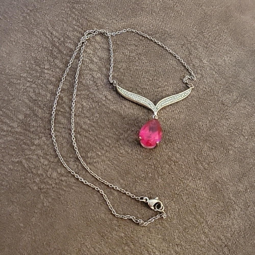 5/$25 VTG Pink Crystal Lavalier Teardrop Pendant Chain Necklace - Picture 3 of 8